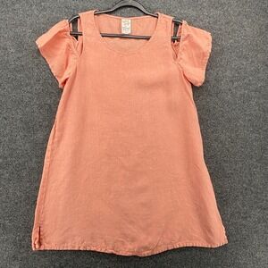 Match Point Linen Dress Womens M Coral Shift Cold Shoulder Sleeve Coastal Resort